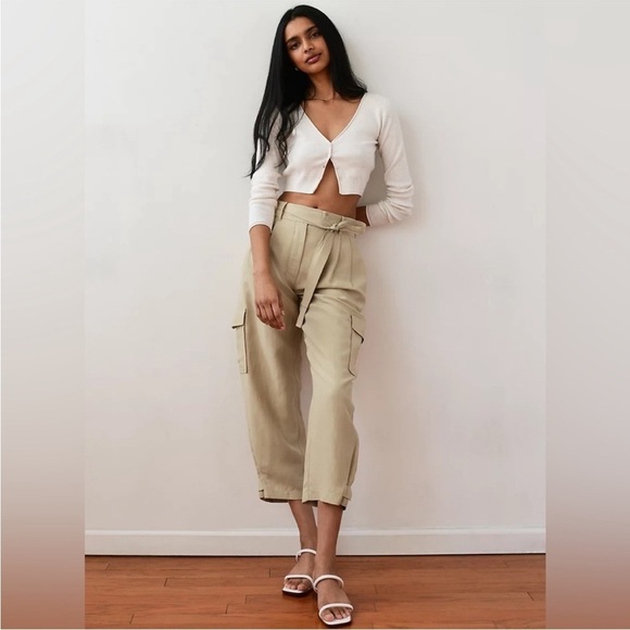 Aritzia Wilfred Kafka Belted Linen Cargo Pants High Rise Cropped - Picture 8 of 11
